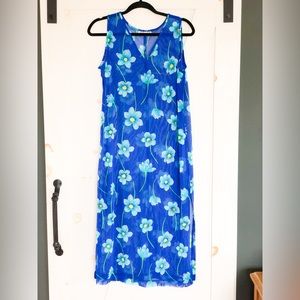 VTG Y2K Anne Klein tropical sheer mesh maxi midi dress w side slit vents coverup